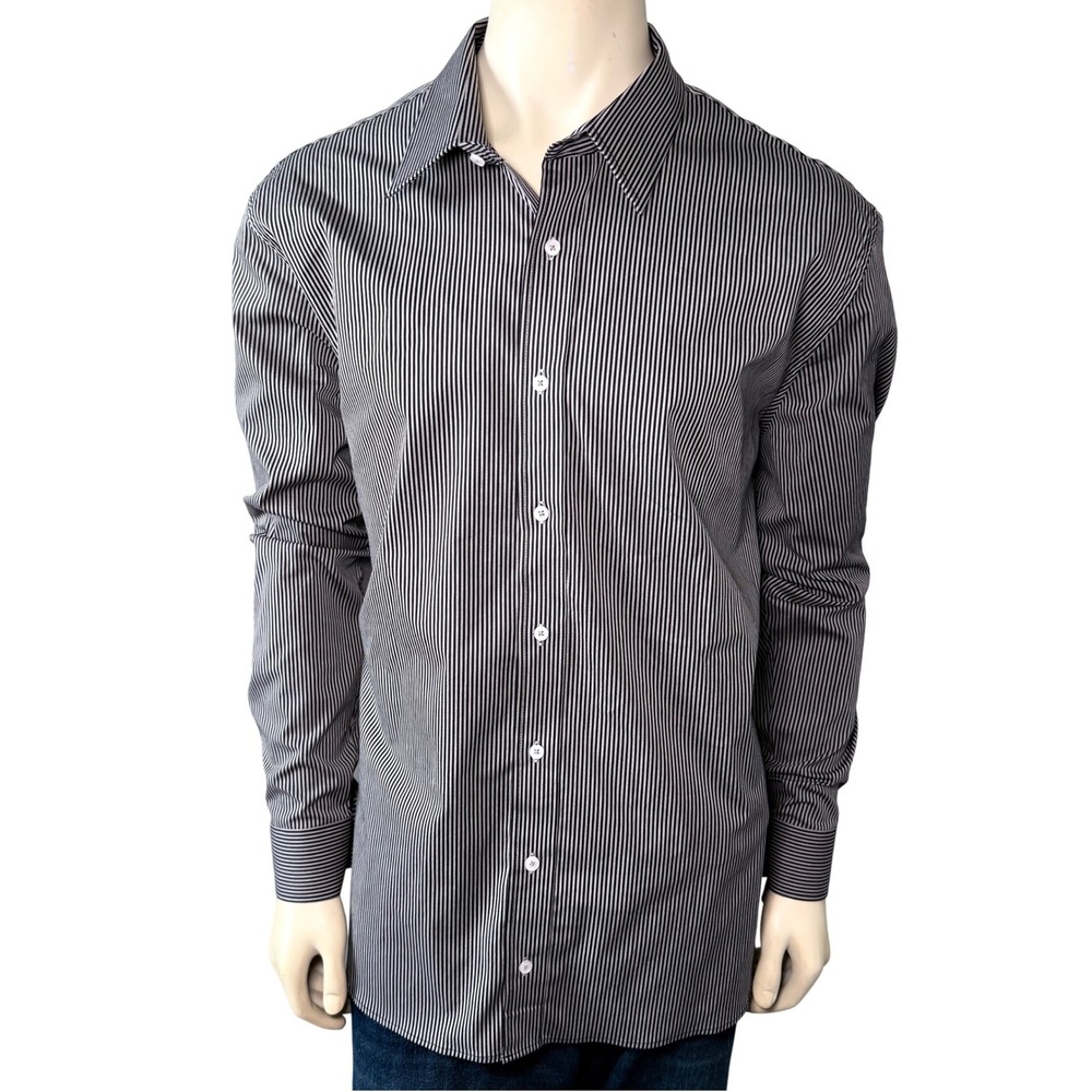 Nick Graham Button Down Shirt Mens 2XL Black White Excellent Stretch Modern Fit